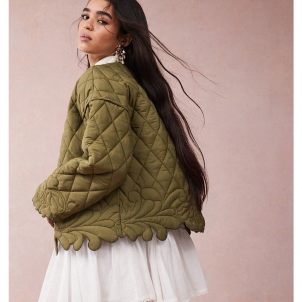 ASOS DESIGN Cut Work Quilted Jacket -Olive Khaki Womens S Small 4 6 - Picture 3 of 12